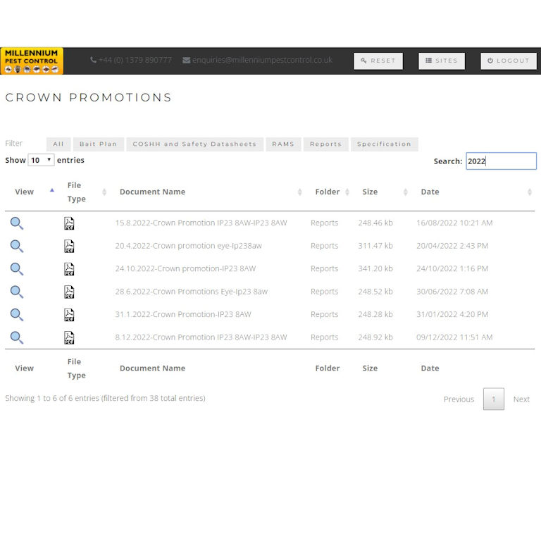 Millennium Pest Control Customer Cloud Document Portal